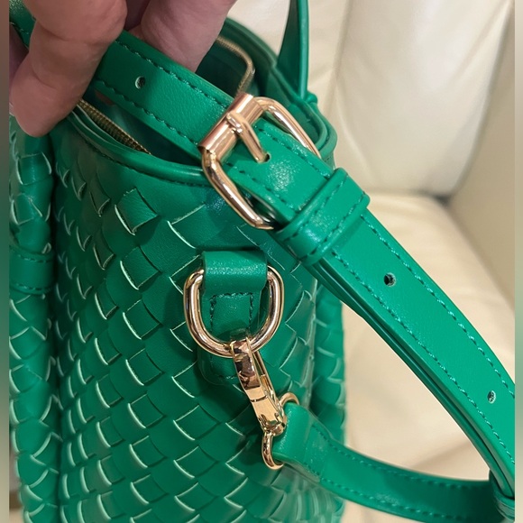 Anthropologie Faux Leather Woven Tote Crossbody Bag Green MSRP $100 - Picture 10 of 14